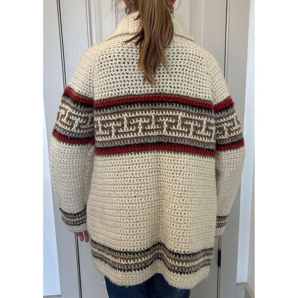 VTG HandKnit Cardigan Sweater 1970S Vibe Cottagecore Grandmacore Boho Pockets LG - Picture 10 of 11